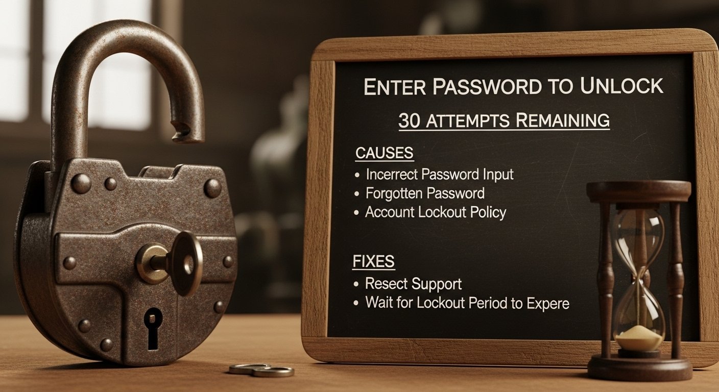 Enter Password to Unlock 30 Attempts Remaining: Causes and Fixes