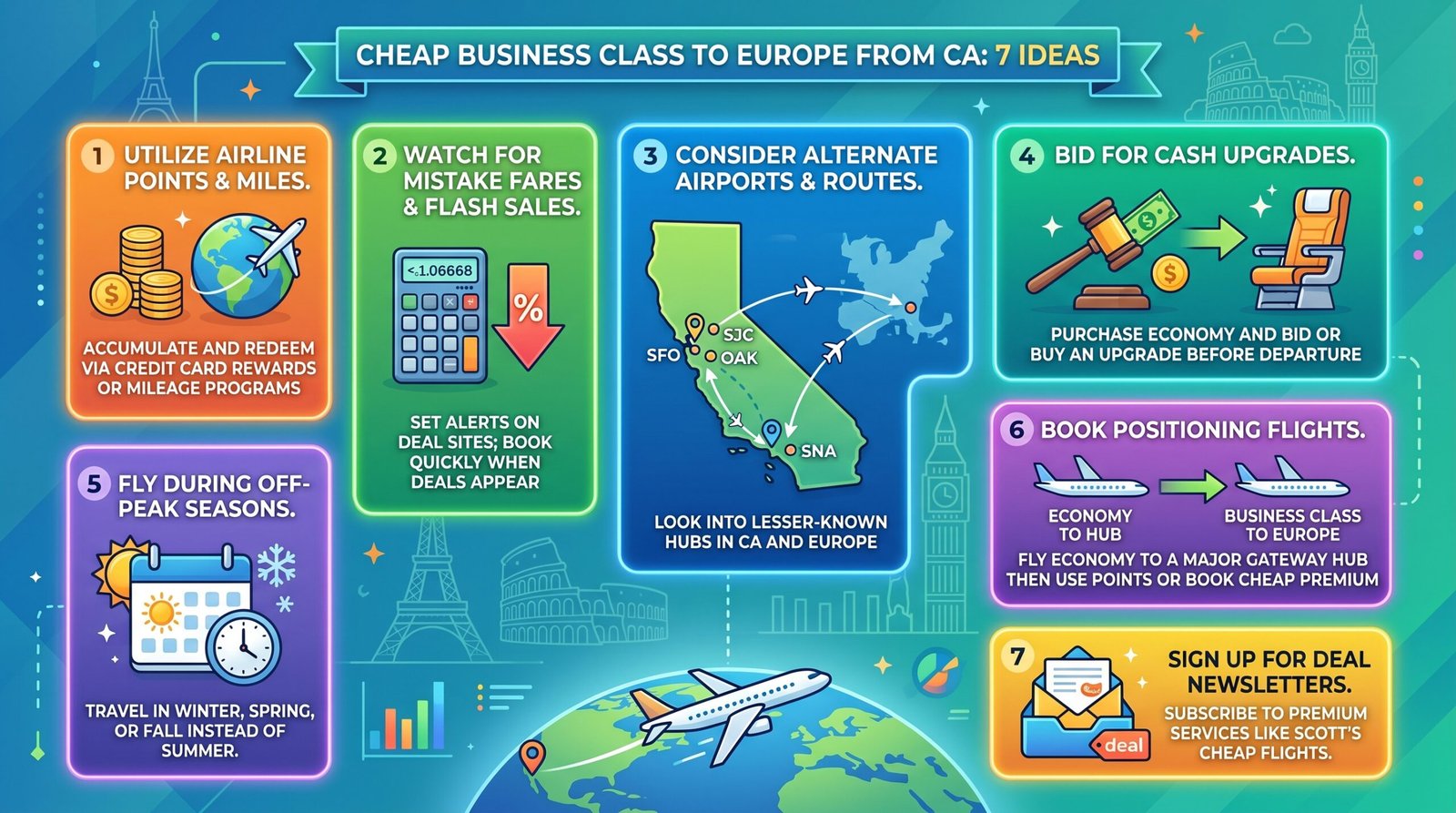 7 Ideas How to Book Business Class to Europe from California for Cheap